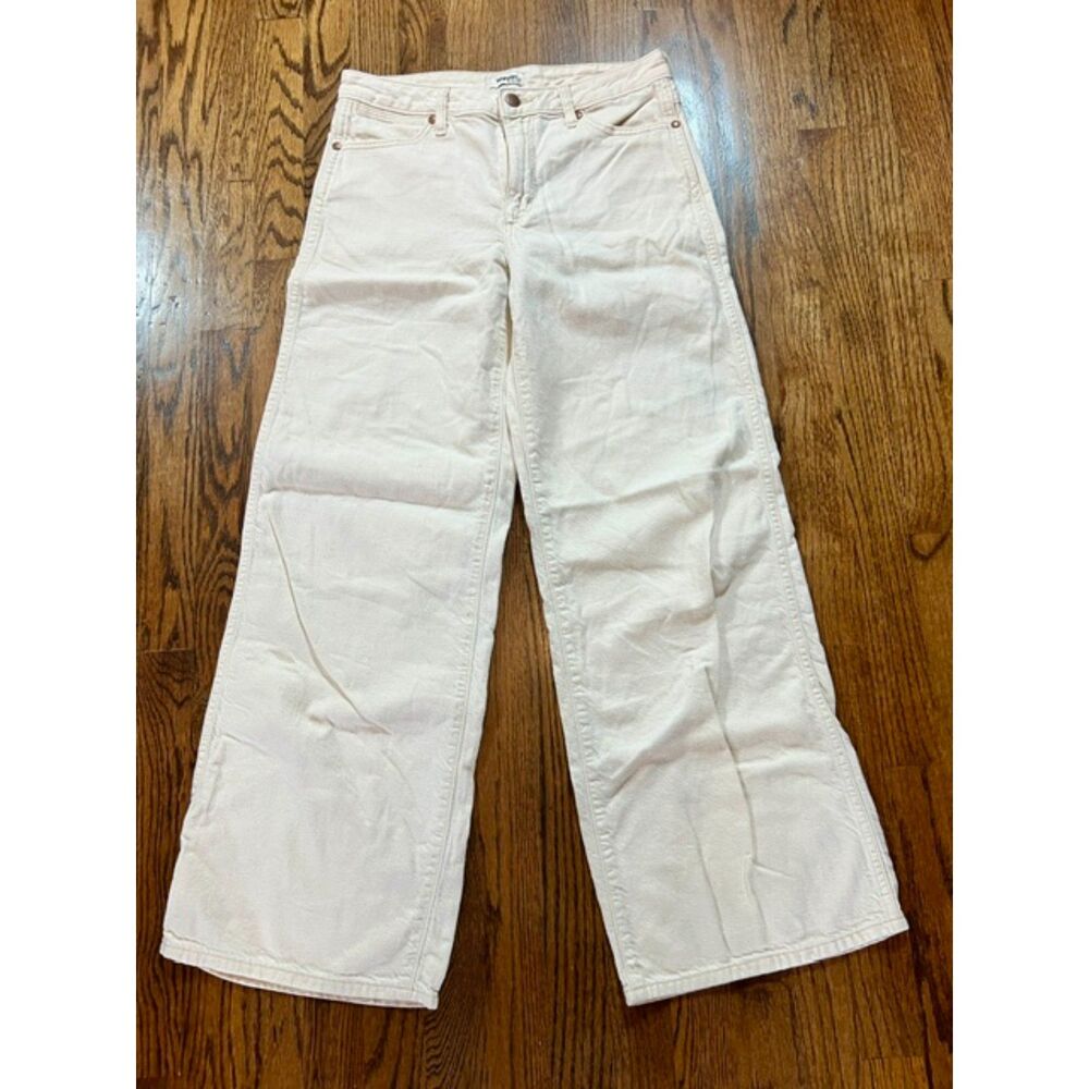 Wrangler Worldwide Mid Rise Wide Leg Jeans Cream Cotton Hemp Denim Size 28